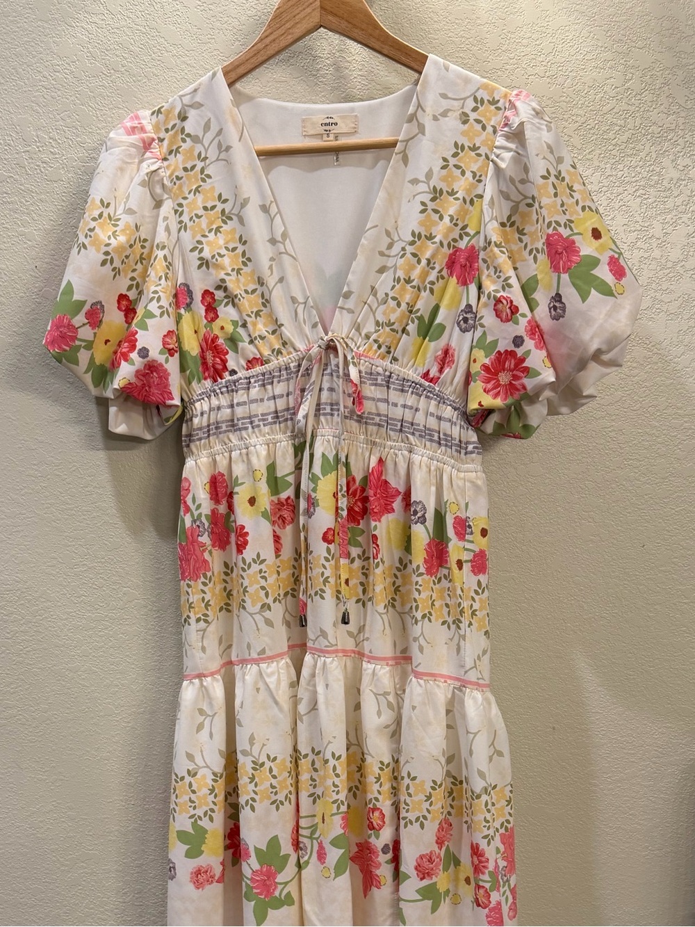 entro White Maxi Dress with Pink and Yellow Floral Print